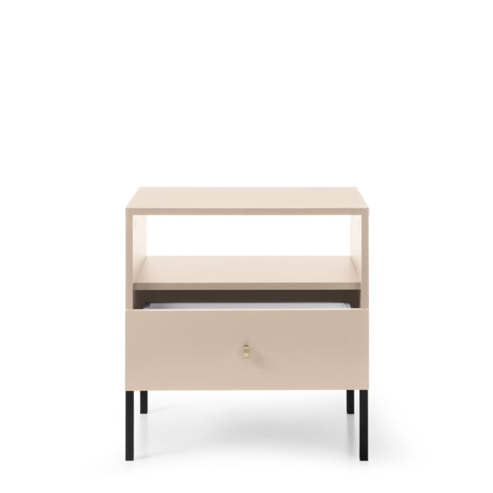Stolik nocny MONCTON - Beige - Metalowe Uchwyty - Drawer - Szerokość 54 cm, Wysokość 56 cm, Głębokość 39 cm - obrazek 3