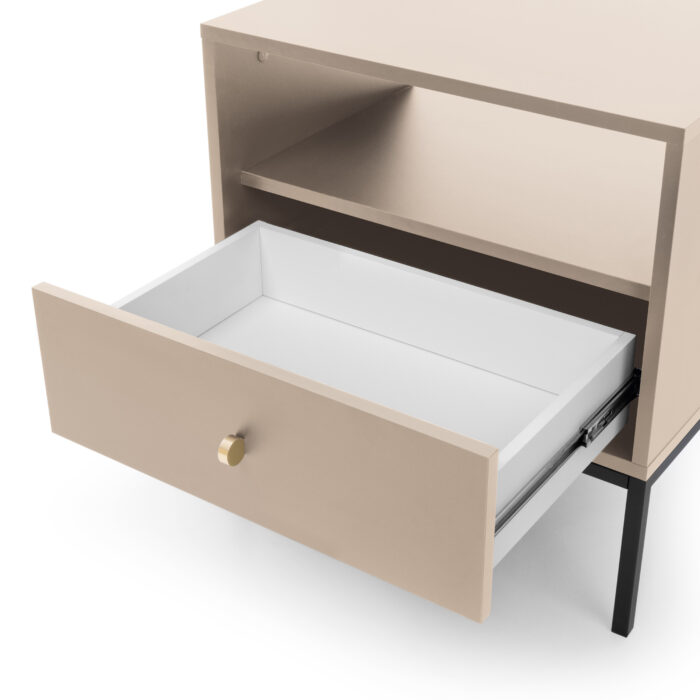 Stolik nocny MONCTON - Beige - Metalowe Uchwyty - Drawer - Szerokość 54 cm, Wysokość 56 cm, Głębokość 39 cm - obrazek 7