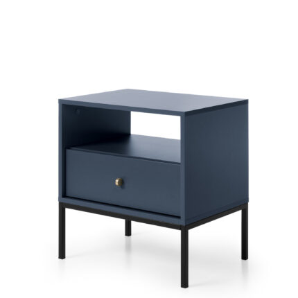 Nocny stolik MONCTON - Granatowy - Metalowe Uchwyty - Szuflada - Szerokość 54 cm, Wysokość 56 cm, Głębokość 39 cm