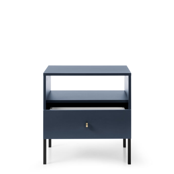 Nocny stolik MONCTON - Granatowy - Metalowe Uchwyty - Szuflada - Szerokość 54 cm, Wysokość 56 cm, Głębokość 39 cm - obrazek 3