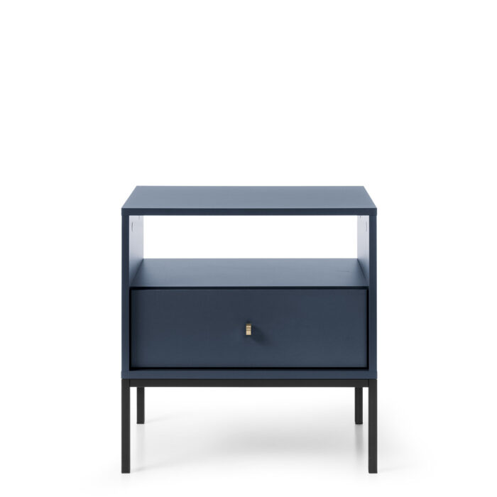 Nocny stolik MONCTON - Granatowy - Metalowe Uchwyty - Szuflada - Szerokość 54 cm, Wysokość 56 cm, Głębokość 39 cm - obrazek 5
