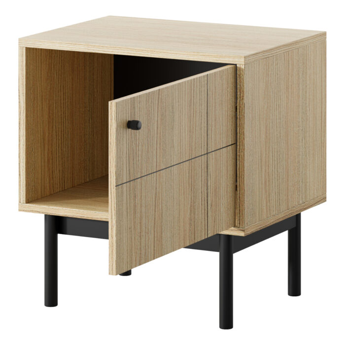 Stolik Nocny DIEPPE - Dąb - Metalowe Uchwyty - Drewniane Nogi - Szerokość 56 cm, Wysokość 56 cm, Głębokość 39 cm - obrazek 4
