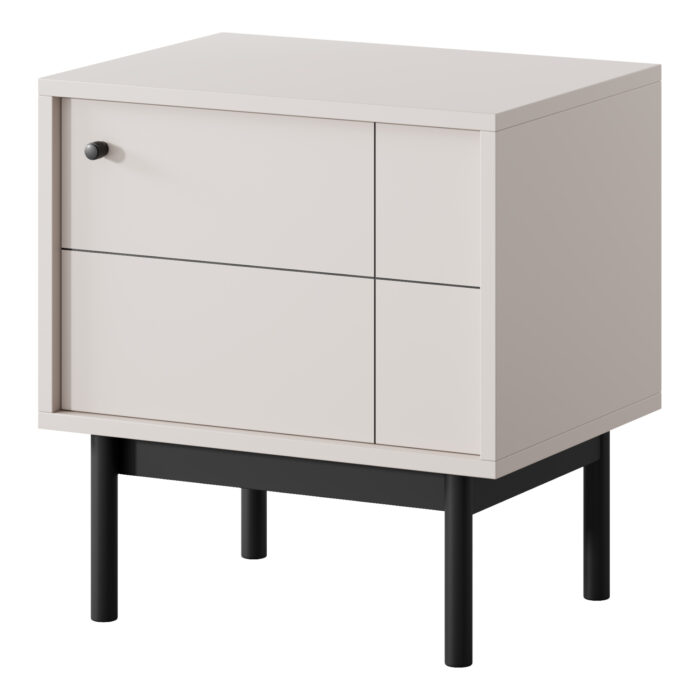 Szafka nocna DIEPPE - kaszmir - metalowe uchwyty - drewniane nogi - szerokość 56 cm, wysokość 56 cm, głębokość 39 cm - obrazek 1