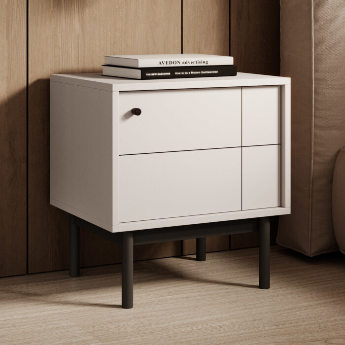 Szafka nocna DIEPPE - kaszmir - metalowe uchwyty - drewniane nogi - szerokość 56 cm, wysokość 56 cm, głębokość 39 cm - obrazek 2