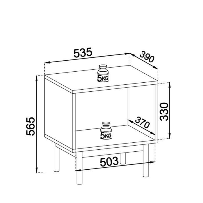 Szafka nocna DIEPPE - kaszmir - metalowe uchwyty - drewniane nogi - szerokość 56 cm, wysokość 56 cm, głębokość 39 cm - obrazek 3