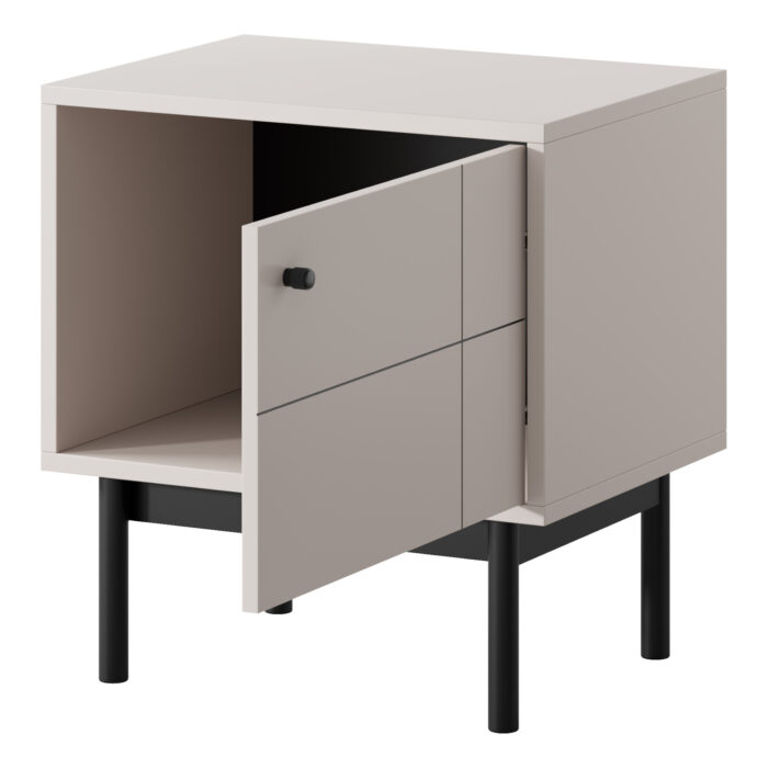 Szafka nocna DIEPPE - kaszmir - metalowe uchwyty - drewniane nogi - szerokość 56 cm, wysokość 56 cm, głębokość 39 cm - obrazek 4