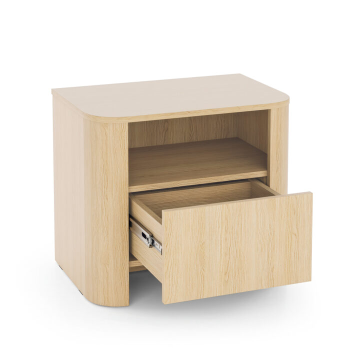 Nocna szafka AMOS - Dąb - Zaokrąglona - Cichy Domyk - Szuflada - Szerokość 58 cm, Wysokość 52 cm, Głębokość 39 cm - obrazek 4