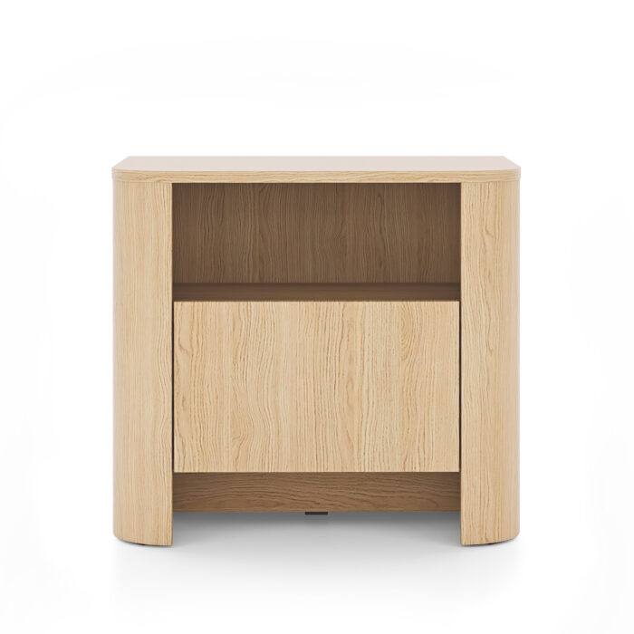 Nocna szafka AMOS - Dąb - Zaokrąglona - Cichy Domyk - Szuflada - Szerokość 58 cm, Wysokość 52 cm, Głębokość 39 cm - obrazek 7