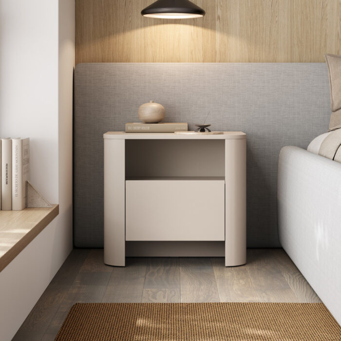 Nocna Szafka AMOS - Kaszmir - Zaokrąglona - Cichy Domyk - Szuflada - Szerokość 58 cm, Wysokość 52 cm, Głębokość 39 cm - obrazek 2