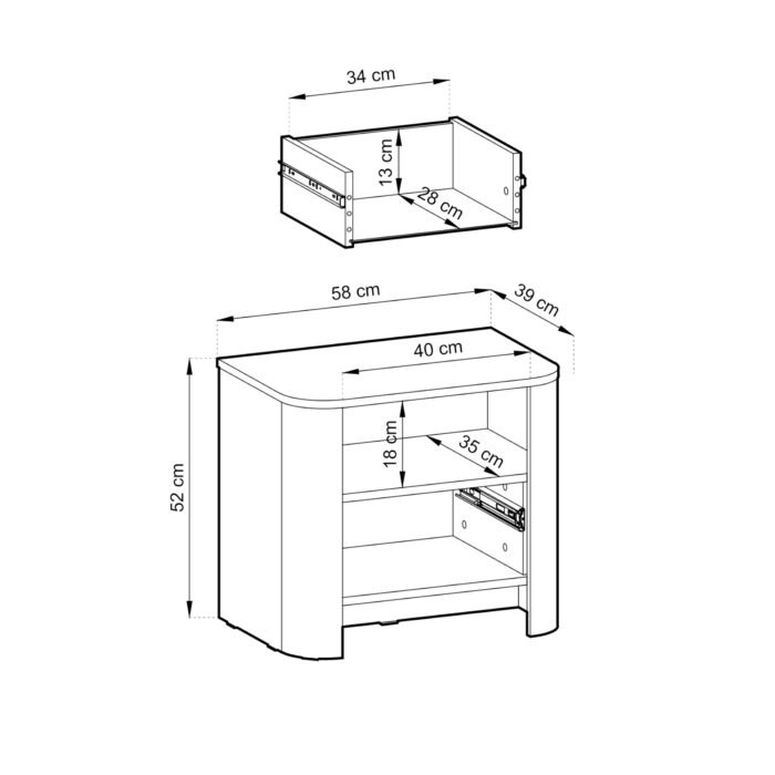 Nocna Szafka AMOS - Kaszmir - Zaokrąglona - Cichy Domyk - Szuflada - Szerokość 58 cm, Wysokość 52 cm, Głębokość 39 cm - obrazek 3