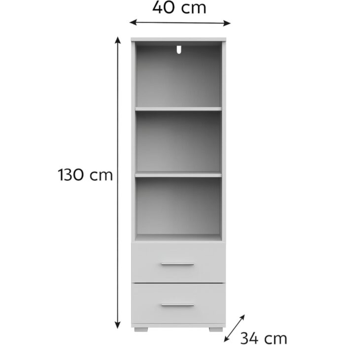 Szafa FAUSKE - 2 Szuflady - Dąb - Szary - Szerokość 40 cm, Wysokość 130 cm, Głębokość 36 cm - obrazek 2