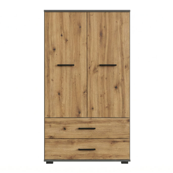 Szafa FAUSKE - 2 Szuflady - Dąb - Szary - Szerokość 69 cm, Wysokość 130 cm, Głębokość 36 cm - obrazek 3