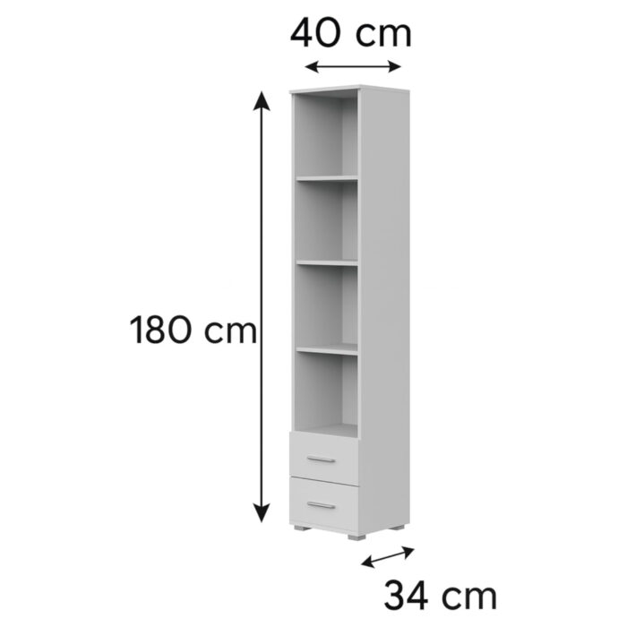 Szafa FAUSKE - 2 Szuflady - Dąb - Szary - Szerokość 40 cm, Wysokość 180 cm, Głębokość 36 cm - obrazek 2