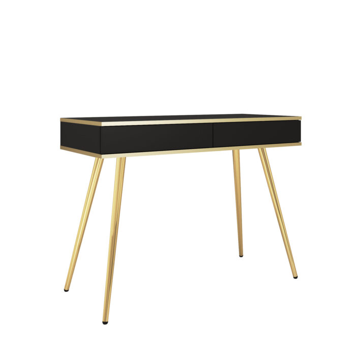 Toaletka Banff T102 - Czarna - Złote dodatki - 2 Szuflady - Szerokość 102 cm, Wysokość 80 cm, Głębokość 50 cm - obrazek 1