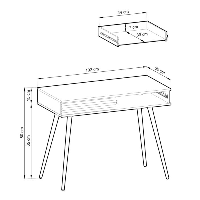 Toaletka Banff T102 - Czarna - Złote dodatki - 2 Szuflady - Szerokość 102 cm, Wysokość 80 cm, Głębokość 50 cm - obrazek 3