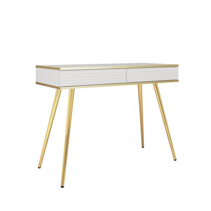 Toaletka Banff T102 - MDF - Biała - Ryflowane Fronty - 2 Szuflady - Szerokość 102 cm, Wysokość 80 cm, Głębokość 50 cm - obrazek 1