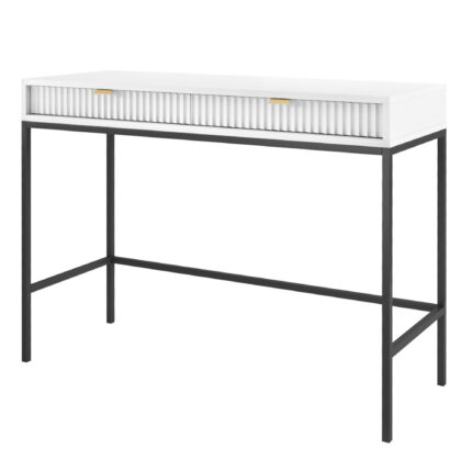 Toaletka NANAIMO - Biała - Złote Uchwyty - Dwie Szuflady - Szerokość 104 cm, Wysokość 77 cm, Głębokość 50 cm