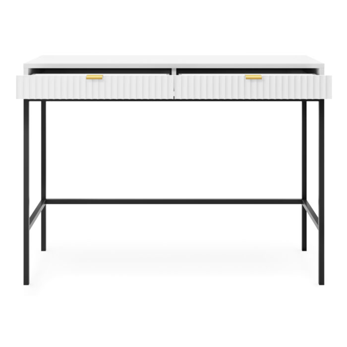 Toaletka NANAIMO - Biała - Złote Uchwyty - Dwie Szuflady - Szerokość 104 cm, Wysokość 77 cm, Głębokość 50 cm - obrazek 4