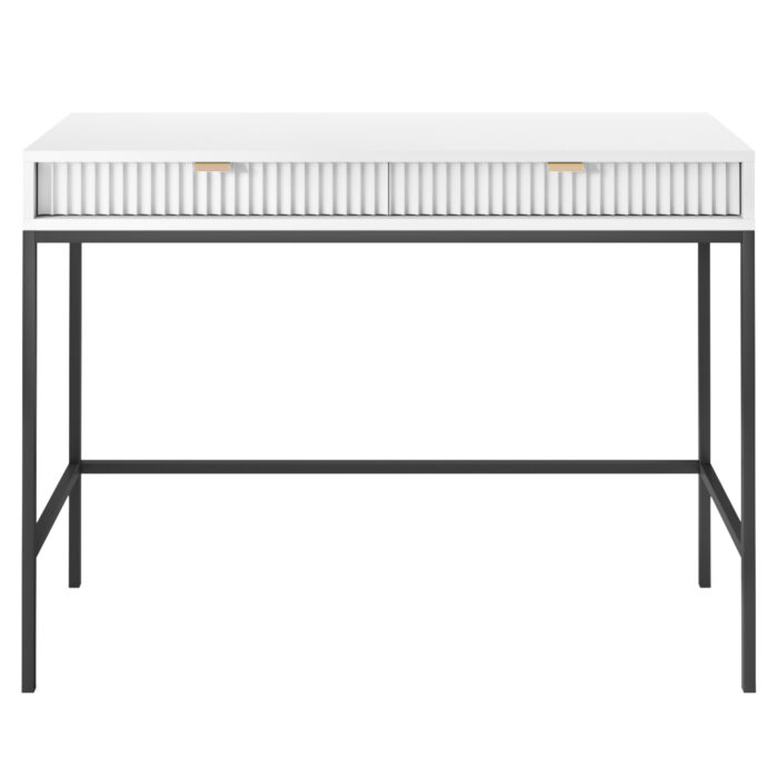 Toaletka NANAIMO - Biała - Złote Uchwyty - Dwie Szuflady - Szerokość 104 cm, Wysokość 77 cm, Głębokość 50 cm - obrazek 8