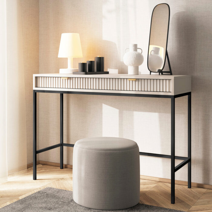 Toaletka NANAIMO - Kashmir - Złote Uchwyty - Dwie Szuflady - Szerokość 104 cm, Wysokość 77 cm, Głębokość 50 cm - obrazek 2