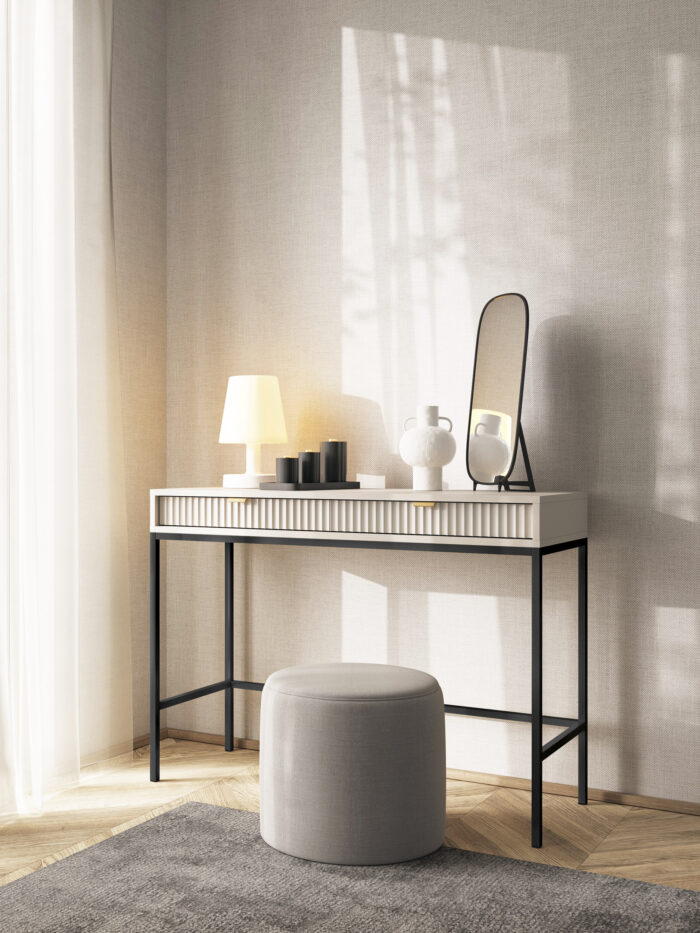 Toaletka NANAIMO - Kashmir - Złote Uchwyty - Dwie Szuflady - Szerokość 104 cm, Wysokość 77 cm, Głębokość 50 cm - obrazek 6