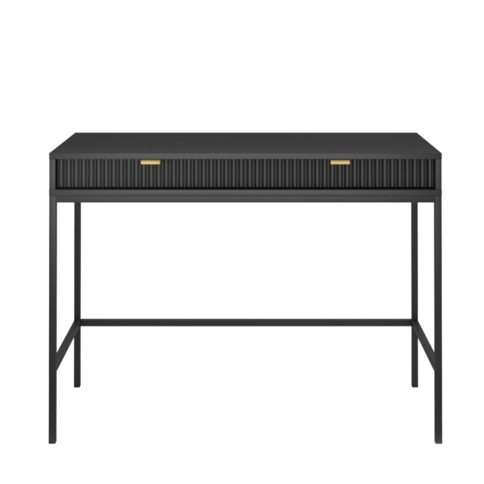 Toaletka NANAIMO - Czarna - Złote Uchwyty - Dwie Szuflady - Szerokość 104 cm, Wysokość 77 cm, Głębokość 50 cm - obrazek 8