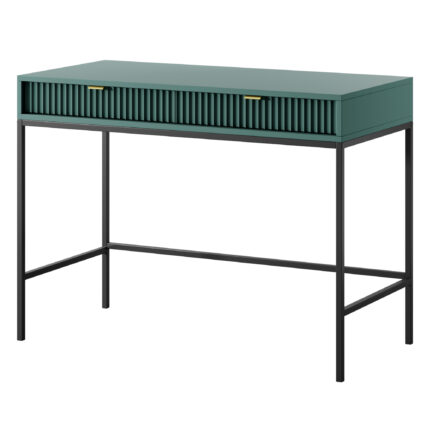 Toaletka NANAIMO - Zielona - Złote Uchwyty - Dwie Szuflady - Szerokość 104 cm, Wysokość 77 cm, Głębokość 50 cm