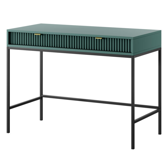 Toaletka NANAIMO - Zielona - Złote Uchwyty - Dwie Szuflady - Szerokość 104 cm, Wysokość 77 cm, Głębokość 50 cm - obrazek 1