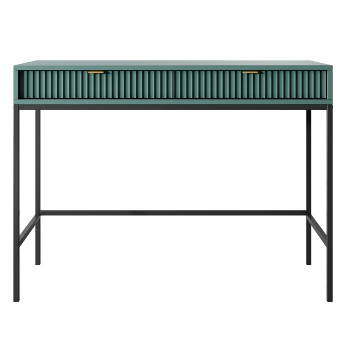 Toaletka NANAIMO - Zielona - Złote Uchwyty - Dwie Szuflady - Szerokość 104 cm, Wysokość 77 cm, Głębokość 50 cm - obrazek 7
