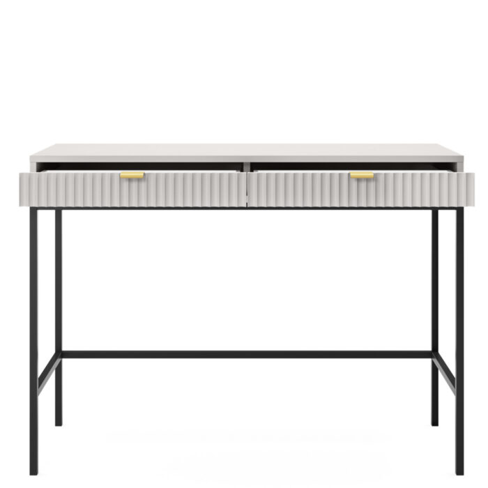 Toaletka NANAIMO - Szara - Złote Uchwyty - Dwie Szuflady - Szerokość 104 cm, Wysokość 77 cm, Głębokość 50 cm - obrazek 4