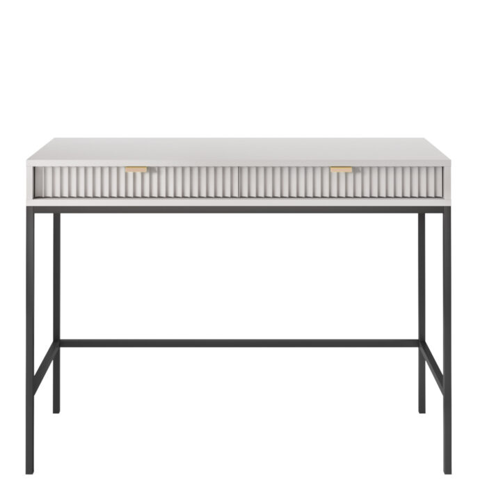 Toaletka NANAIMO - Szara - Złote Uchwyty - Dwie Szuflady - Szerokość 104 cm, Wysokość 77 cm, Głębokość 50 cm - obrazek 8