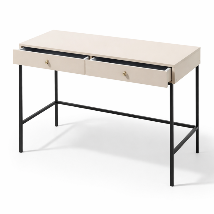 Toaletka MONCTON - Beige - Metalowe Uchwyt - 2 Szuflady - Szerokość 104 cm, Wysokość 77 cm, Głębokość 50 cm - obrazek 4