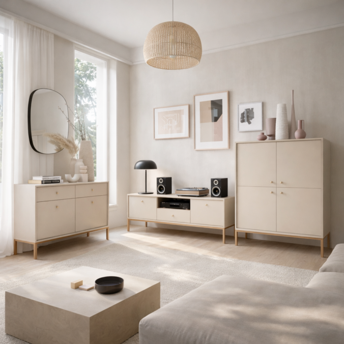 Toaletka MONCTON - Beige - Metalowe Uchwyt - 2 Szuflady - Szerokość 104 cm, Wysokość 77 cm, Głębokość 50 cm - obrazek 6