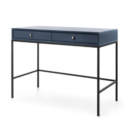 Toaletka MONCTON - Blu granatowy - Uchwyty metalowe - 2 szuflady - Szerokość 104 cm, Wysokość 77 cm, Głębokość 50 cm