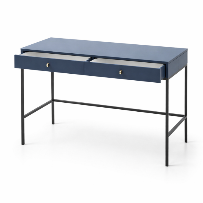 Toaletka MONCTON - Blu granatowy - Uchwyty metalowe - 2 szuflady - Szerokość 104 cm, Wysokość 77 cm, Głębokość 50 cm - obrazek 4