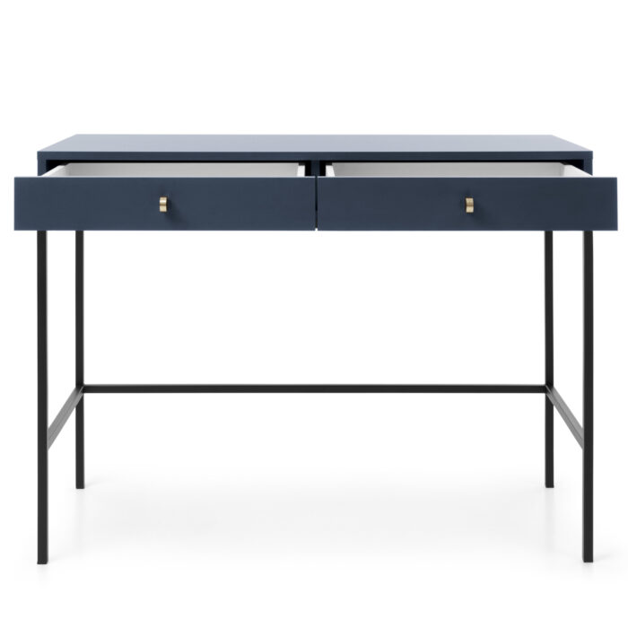 Toaletka MONCTON - Blu granatowy - Uchwyty metalowe - 2 szuflady - Szerokość 104 cm, Wysokość 77 cm, Głębokość 50 cm - obrazek 4