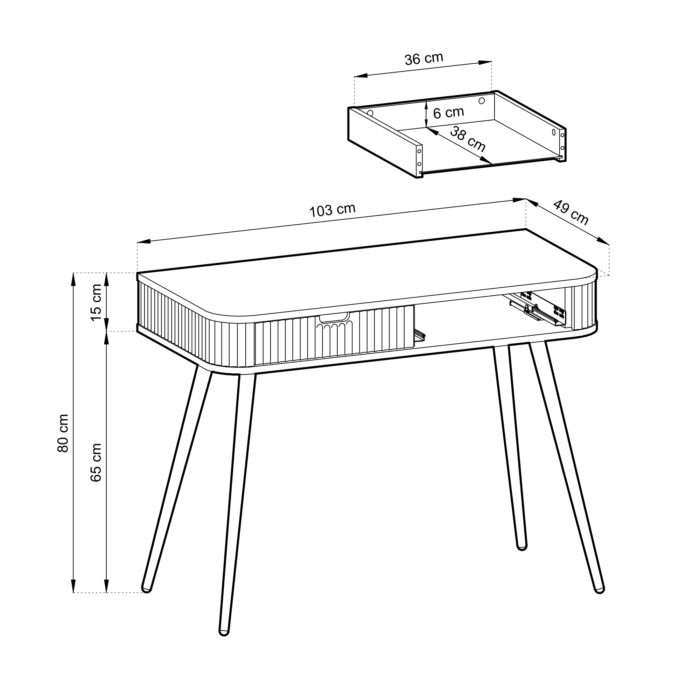 Toaletka MORDEN – Kaszmir – Ryflowane Fronty – 2 Szuflady – Szerokość 103 cm, Wysokość 80 cm, Głębokość 49 cm - obrazek 3