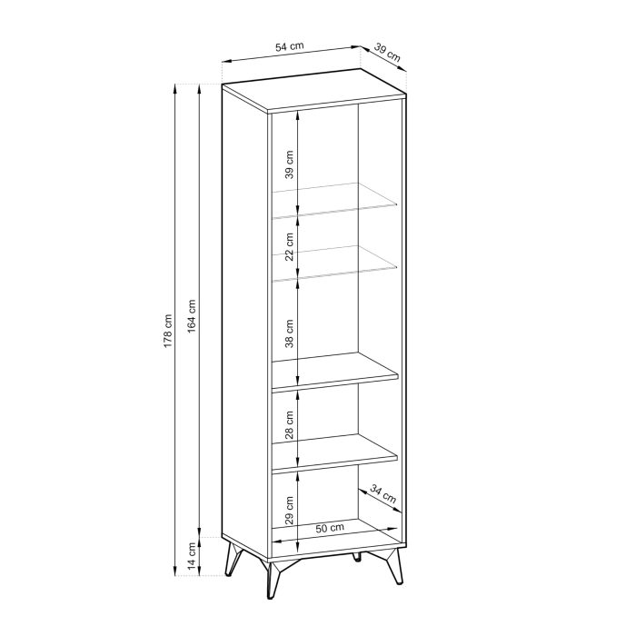 Witryna Jasper W54 – witryna, dąb evoke,czarny, szerokość 54 cm, wysokość 178 cm, głębokość 39 cm - obrazek 12