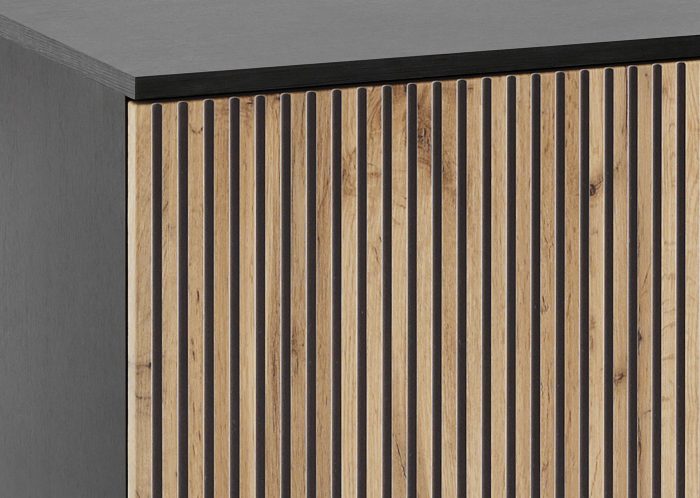 Laval WTSZ104 – witryna z oświetleniem LED, czarny, dąb wotan, lamela, szerokość 104 cm, wysokość 166 cm, głębokość 39 cm - obrazek 6