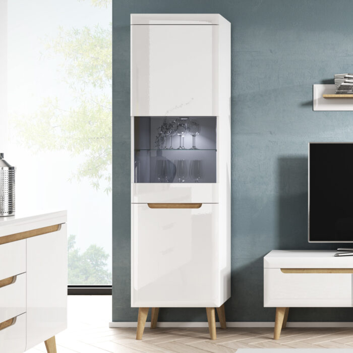 Wysoka Witryna SUDBURRY NWT53 - Biała - Fronty w Wysokim Połysku - Przeszklona - Szerokość 53 cm, Wysokość 197 cm, Głębokość 40 cm - obrazek 2