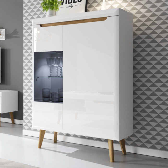 Witryna SUDBURRY NWT90 - Biała - Fronty w Wysokim Połysku - Przeszklona - Szerokość 90 cm, Wysokość 134 cm, Głębokość 40 cm - obrazek 2