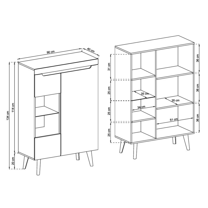 Witryna SUDBURRY NWT90 - Biała - Fronty w Wysokim Połysku - Przeszklona - Szerokość 90 cm, Wysokość 134 cm, Głębokość 40 cm - obrazek 3