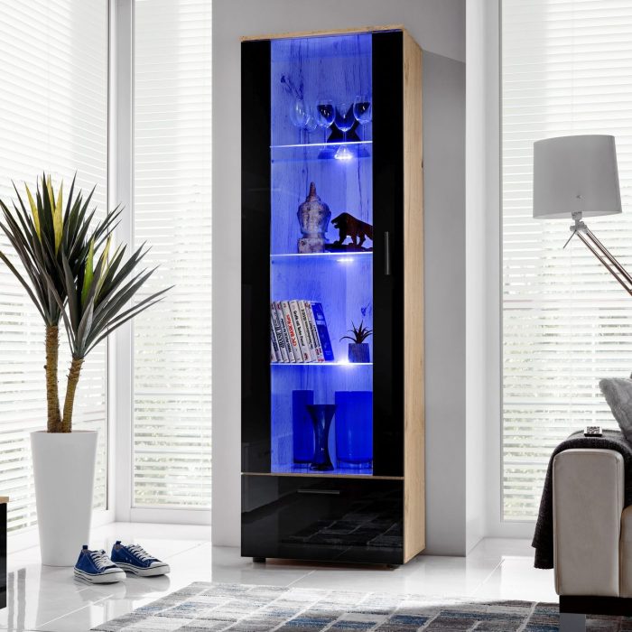 Witryna Stojąca Alessandria, Czarny/Wotan Oświetlenie LED Niebieskie - obrazek 2