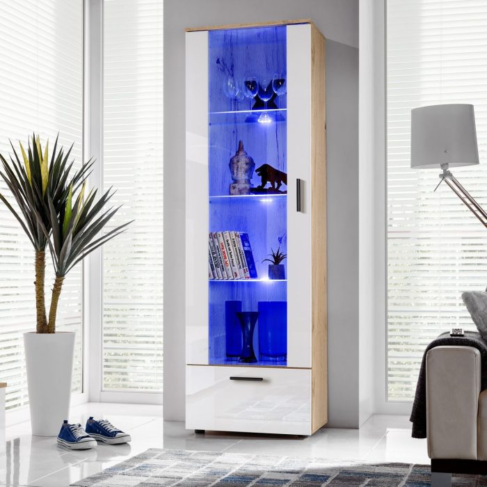 Witryna Stojąca Alessandria, Biały/Wotan Oświetlenie LED Niebieskie - obrazek 2