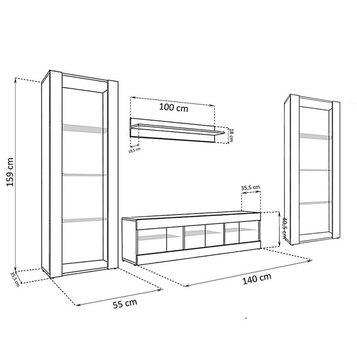 Zestaw Mebli RTV Tivoli Grande, Czarny/Czarny Oświetlenie LED Niebieskie - obrazek 3
